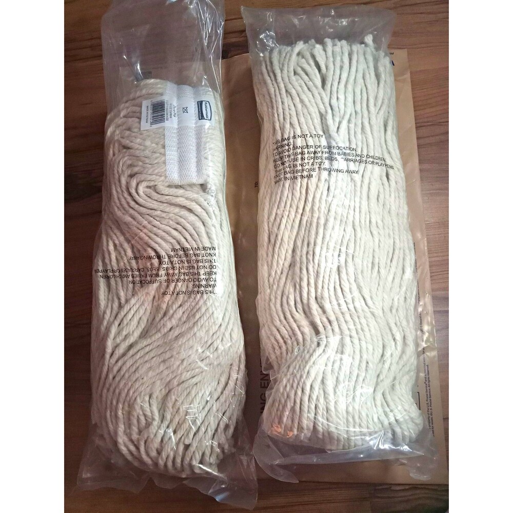 2 Rubbermaid Dura Pro 16 oz Cotton Wet Round Mop Head Threaded White Cut End